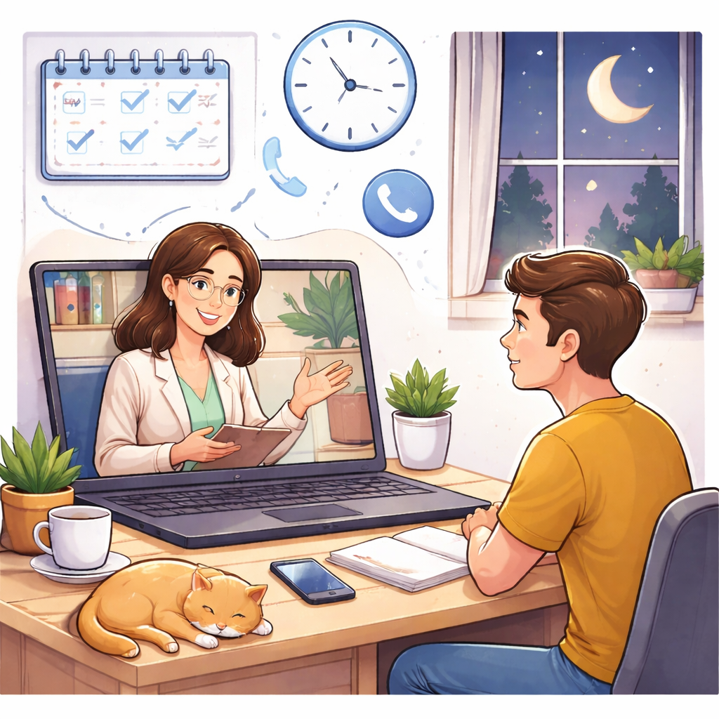 Online-Therapie, auch abends und am Wochenende